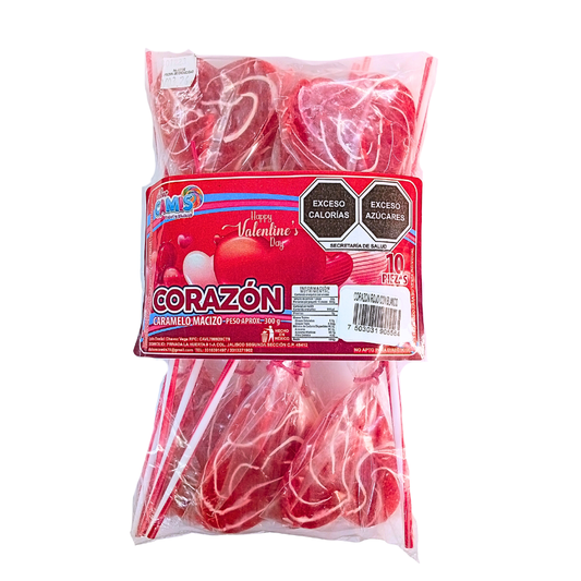 Dulces Camis Paleta de Corazón Rojo Con Blanco 300g 10p