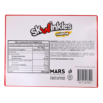 tiras de goma con sabores frutales cubiertas con chile en polvo skwinkles mars