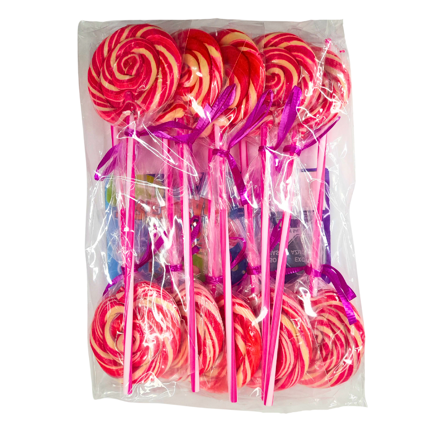 Dulces Camis Paleta Grande Trenzada Caramelo Rosa 20pz