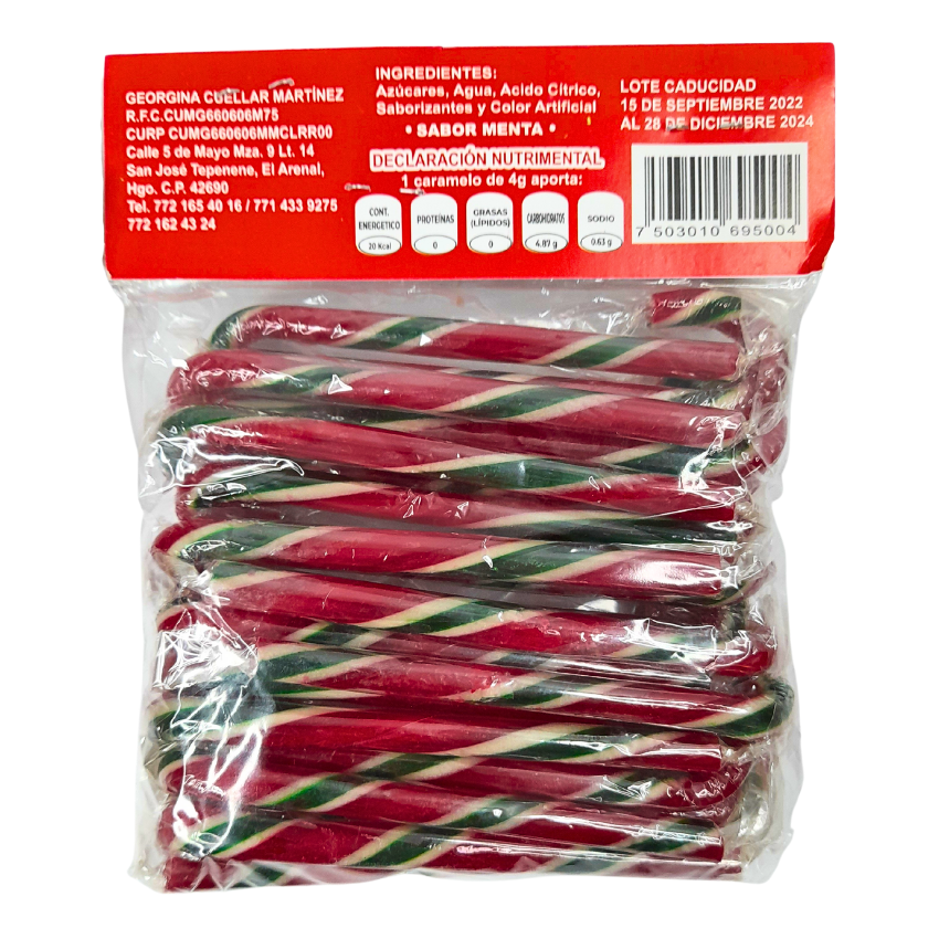 Bastón Caramelo Navideño Tricolor El Farolito 20pz