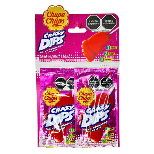 paleta de caramelo macizo con polvo crocante y tronador crazy dips chupa chups