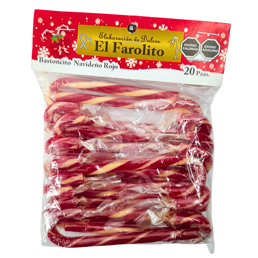 Bastón Caramelo Navideño Rojo El Farolito 20pz