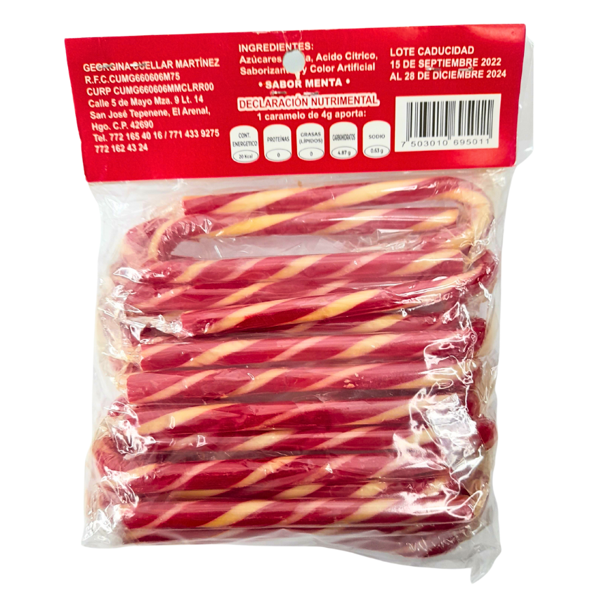 Bastón Caramelo Navideño Rojo El Farolito 20pz