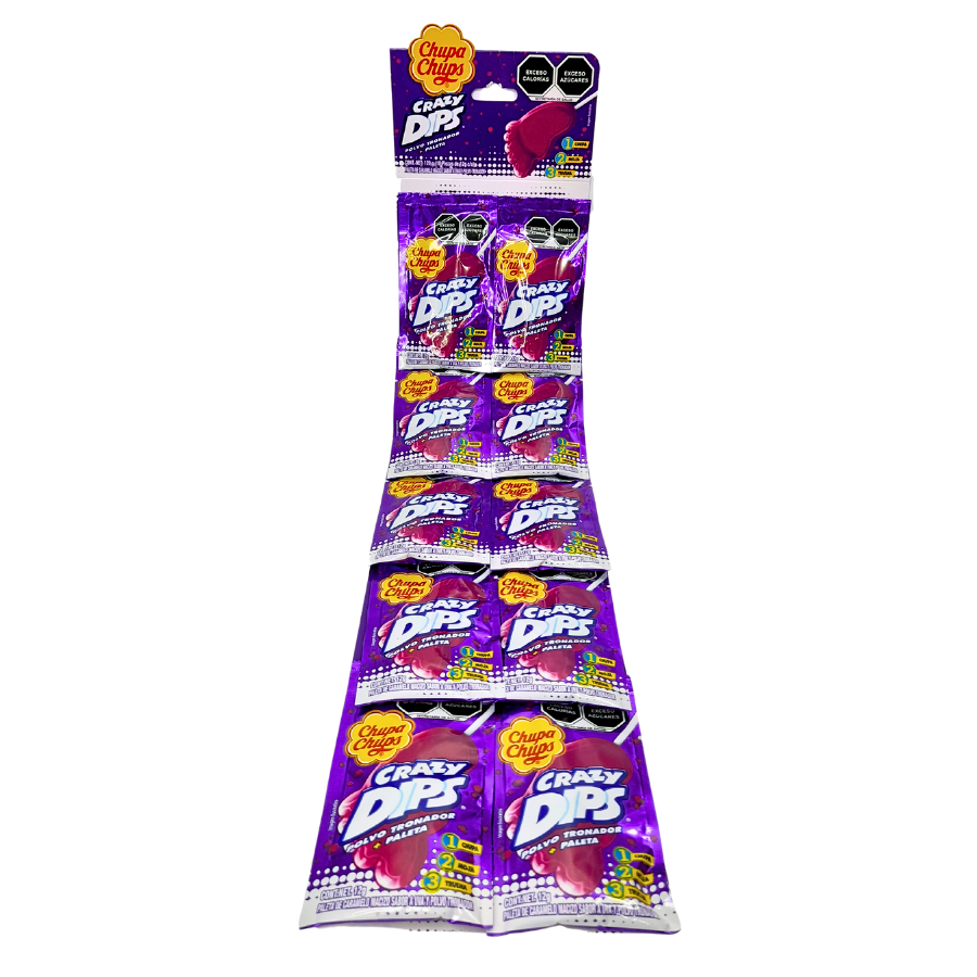 paleta de caramelo macizo y polvo crocante sabor uva crazy dips chupa chups