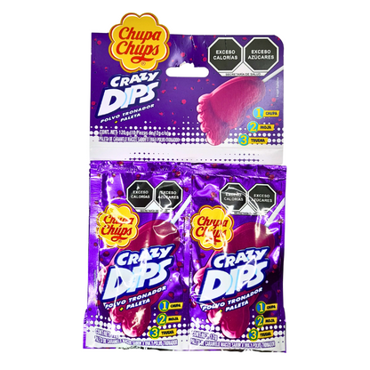 paleta de caramelo macizo y polvo crocante sabor uva crazy dips chupa chups