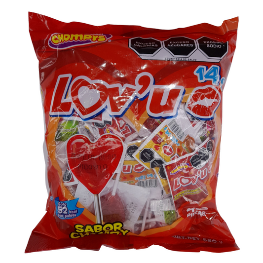 paleta caramelo macizo sabor cereza forma de corazon san valentin chompys