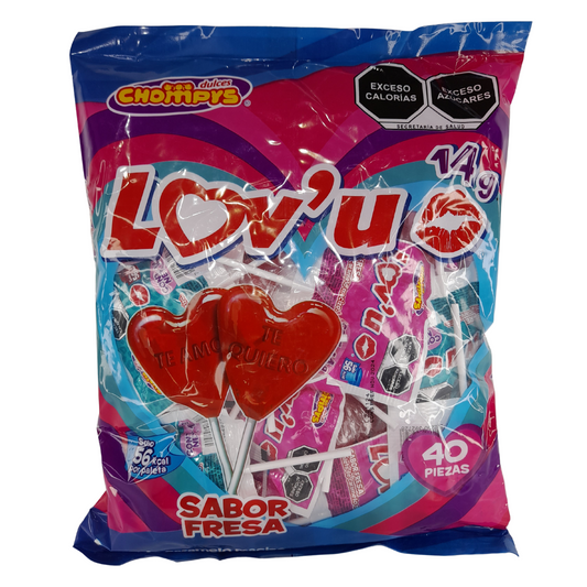 paleta caramelo macizo sabor fresa forma de corazon san valentin chompys