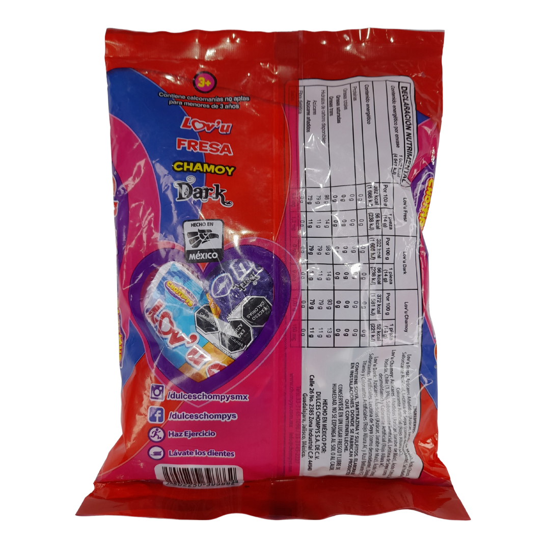 paleta caramelo macizo sabor fresa forma de corazon san valentin chompys