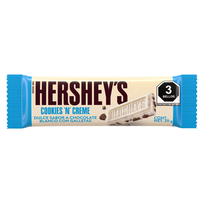 Barra de chocolate blanco de hersheys con sabor a cookies and creeme